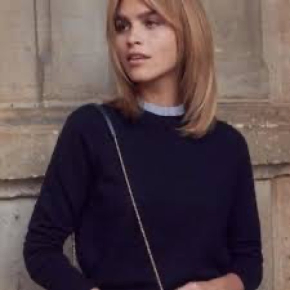 Sold on XP Sezane Eduardo Navy Wool Sweater w Seersucker collar - Picture 6 of 8